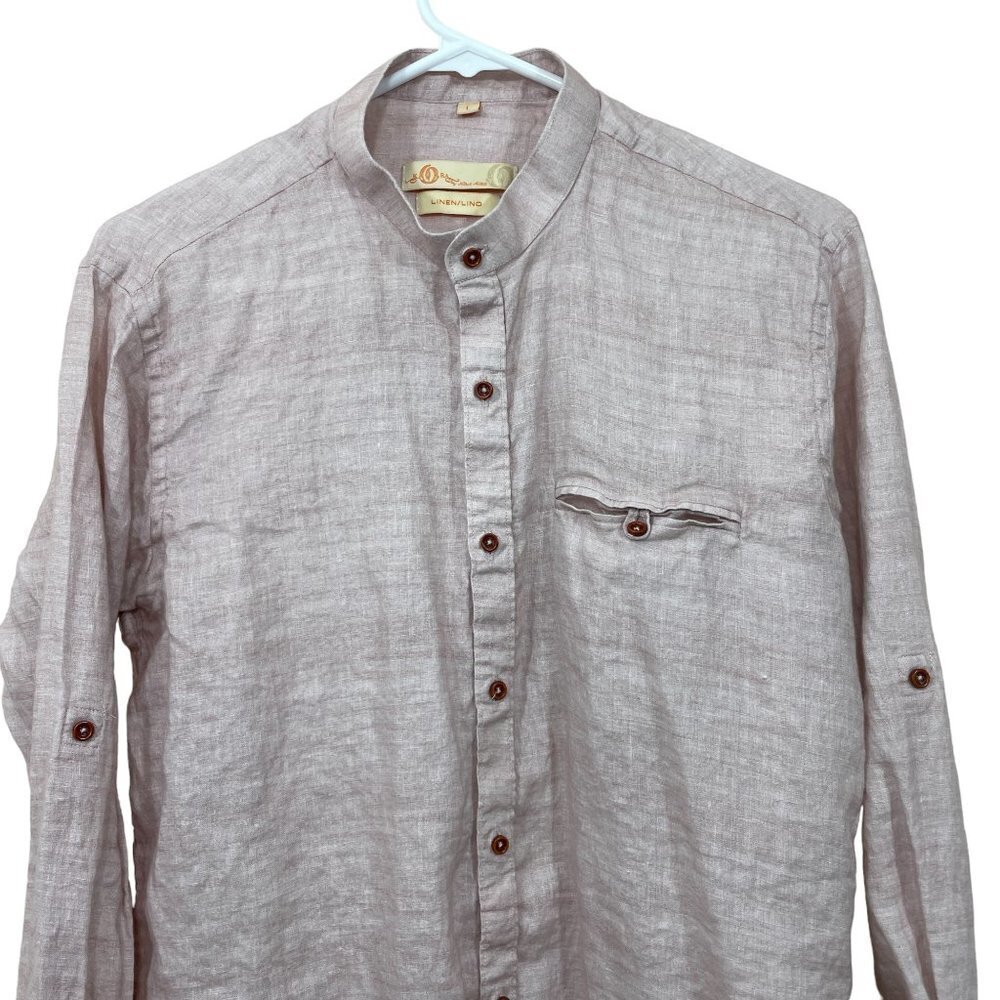 Kora by nilesh mitesh Men's Size L 100% Linen Pastel Lilac Shirt Long Sleeve - Picture 4 of 6